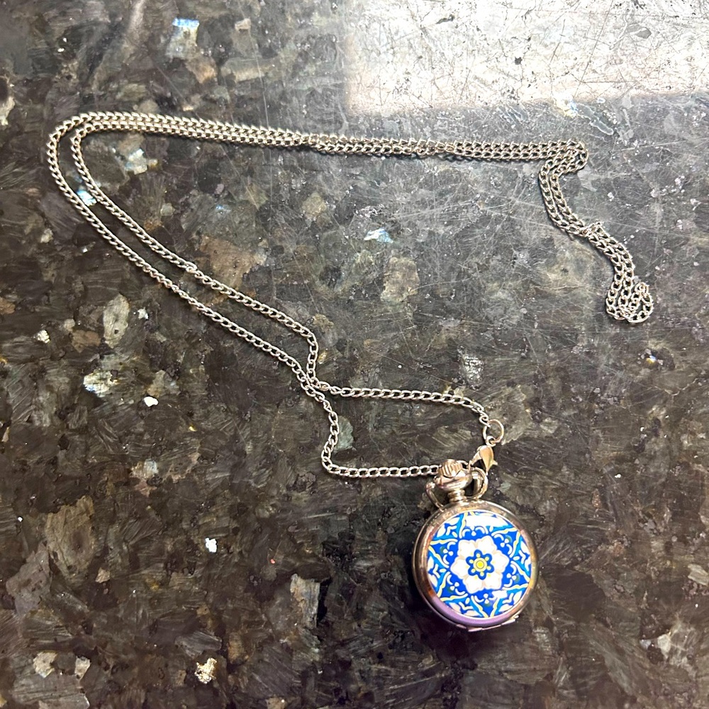 Vintage Portuguese tile watch Pendant Necklace